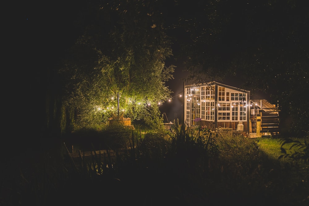 a building with trees around it