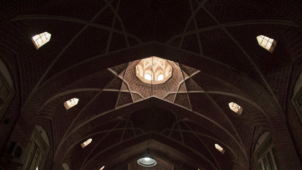 a large domed ceiling with many lights