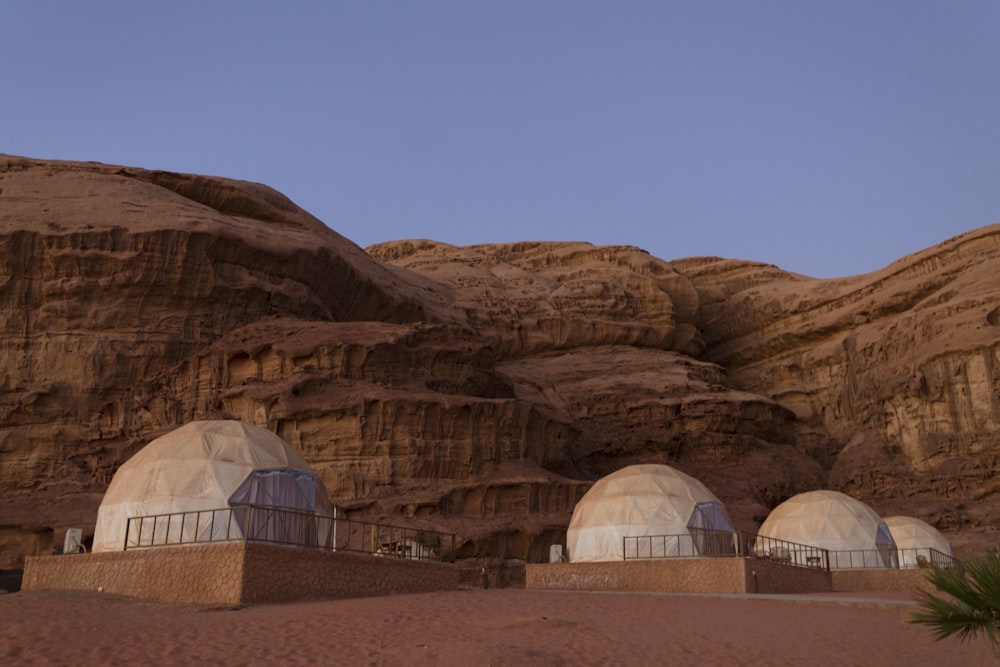 a group of tents in a desert