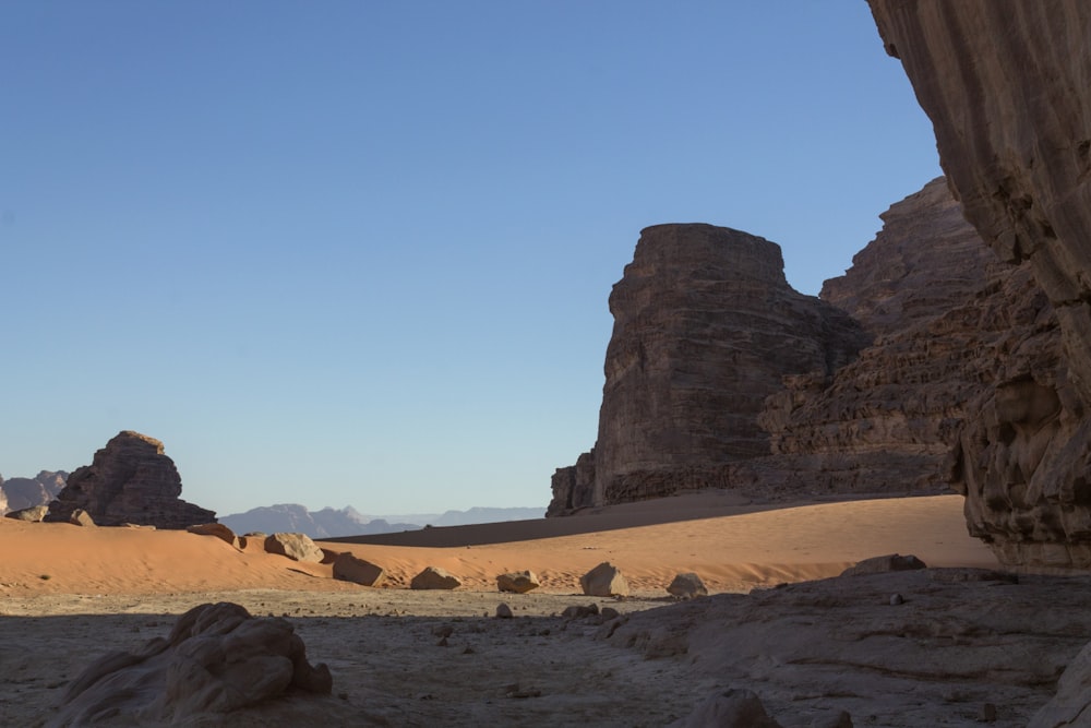 a desert landscape with large rocks