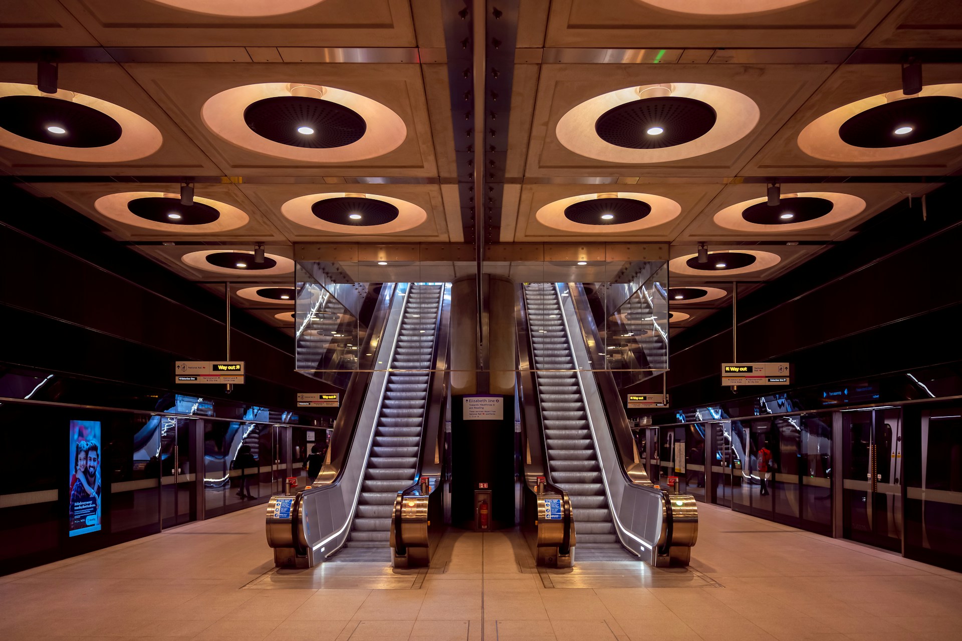 a large escalator in a building