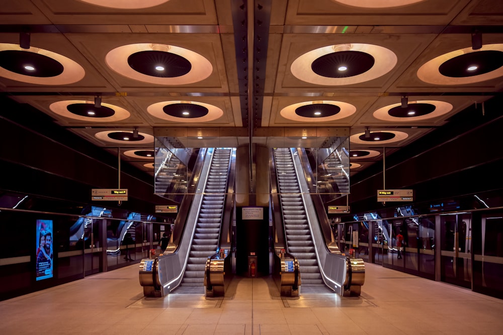 a large escalator in a building