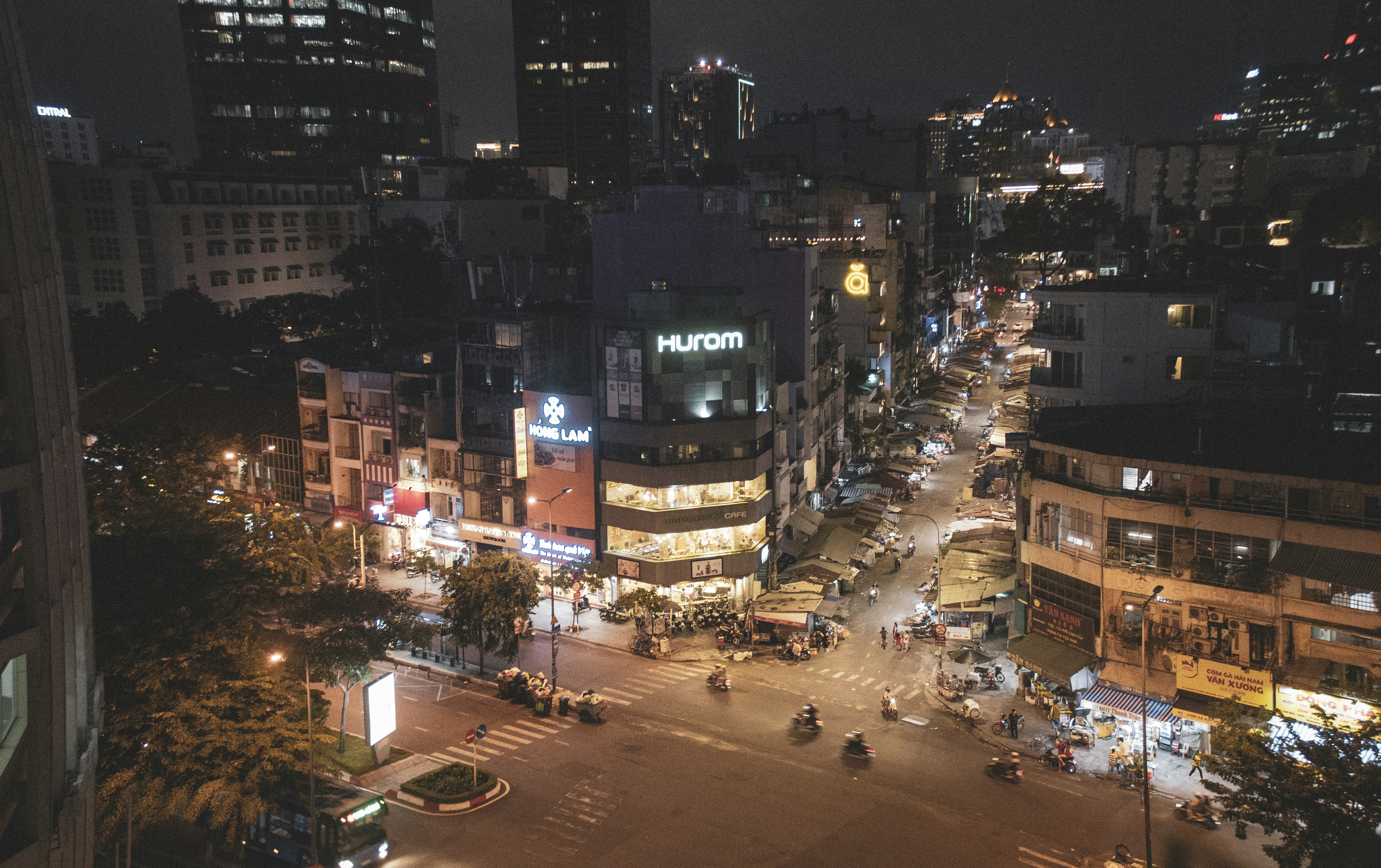 a city street at night