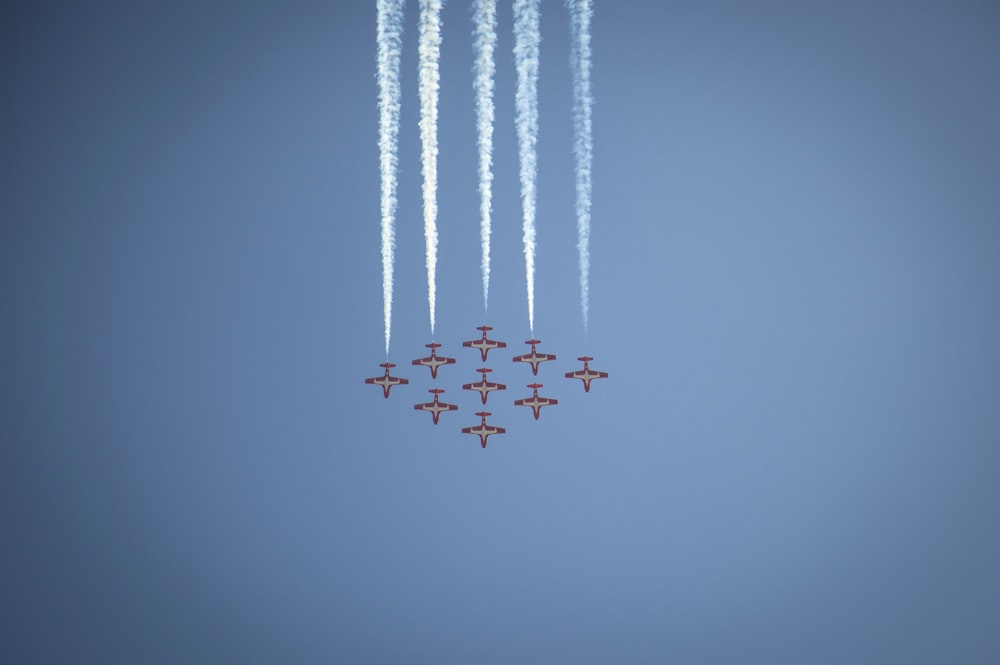 a group of planes flying in formation