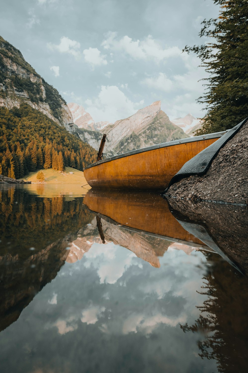 a lake with mountains and trees