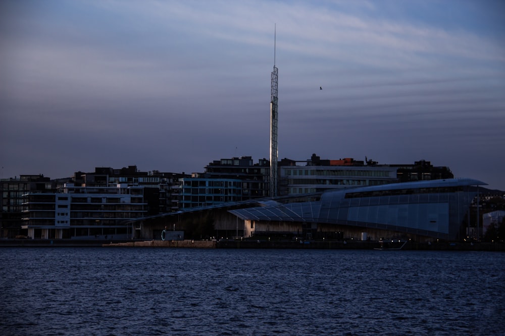 a body of water with buildings along it