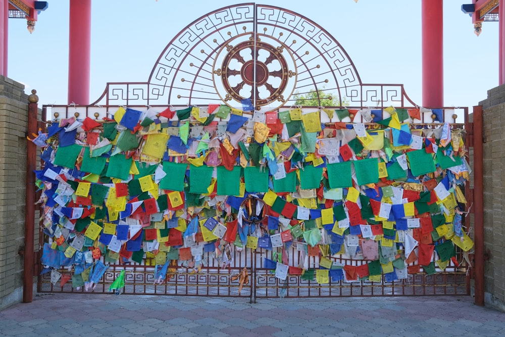 a wall with colorful artwork