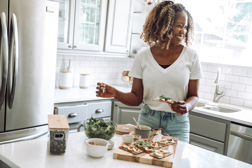 a woman in a kitchen