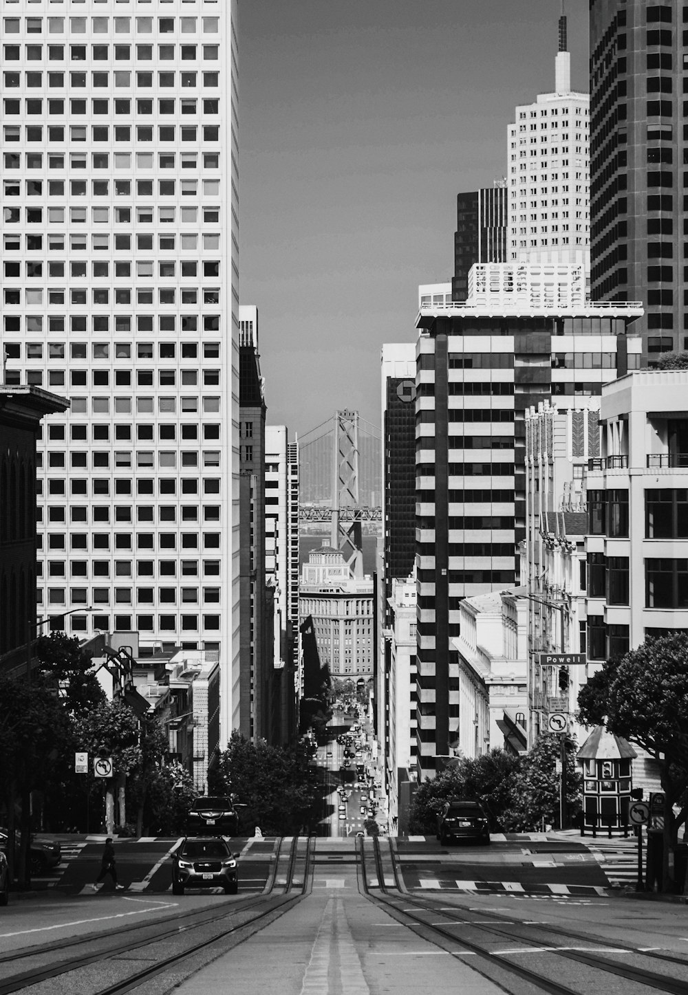 a city street with tall buildings