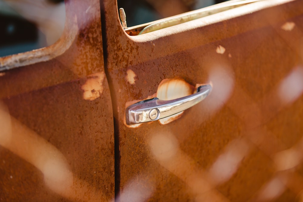 a close up of a car's door handle