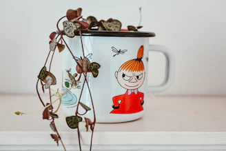 a mug with a cartoon character on it