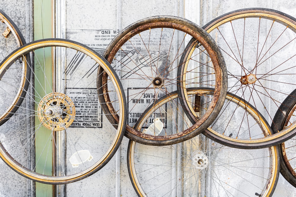 a group of bicycle tires