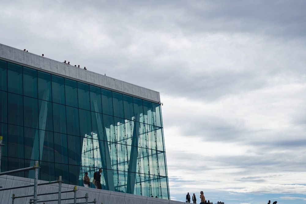 people standing on a building