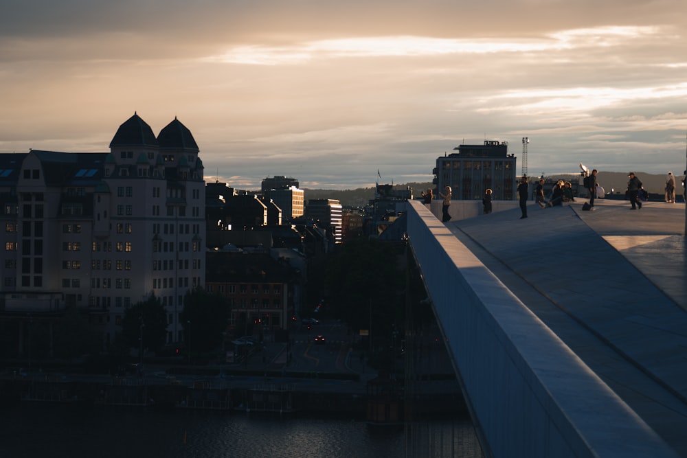 a walkway leading to a city