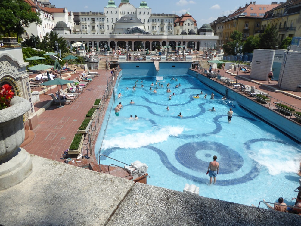 a large pool with people in it