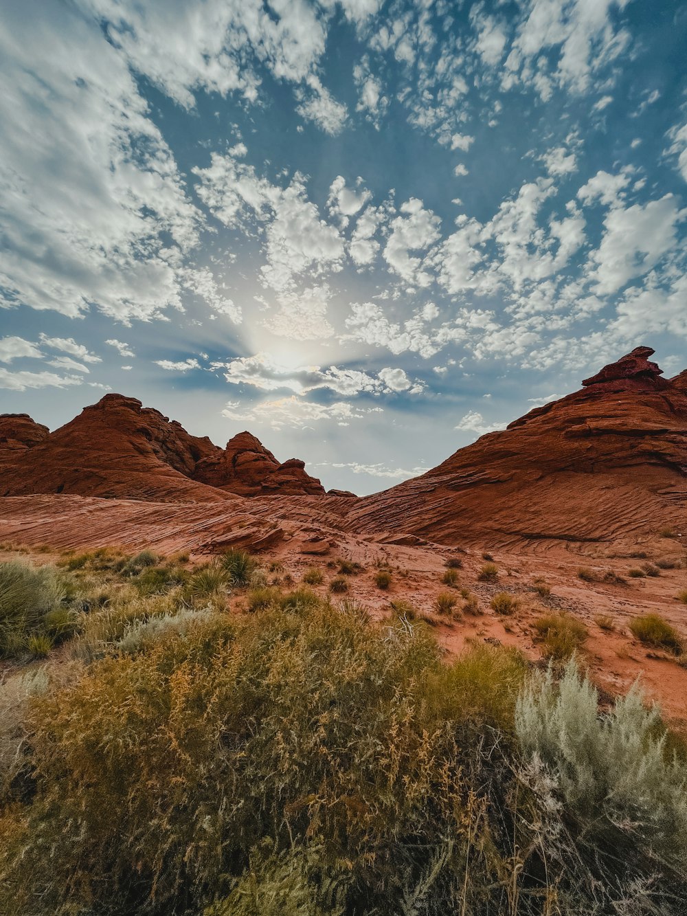 a desert landscape with a blue sky