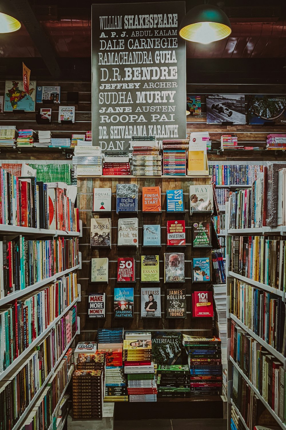 a large display of books