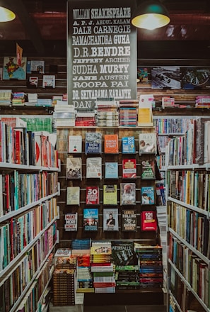 a large display of books