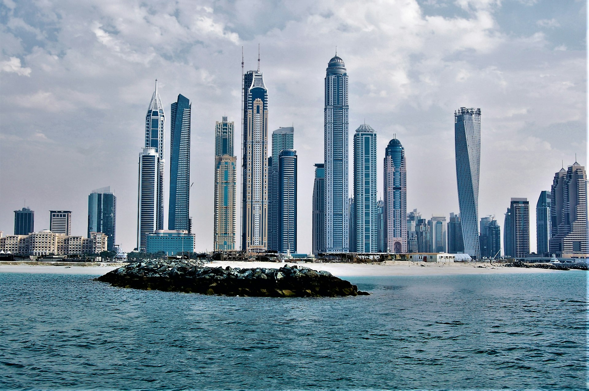 a city skyline across the water