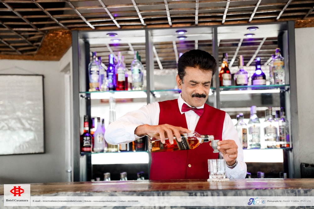 a man in a red apron