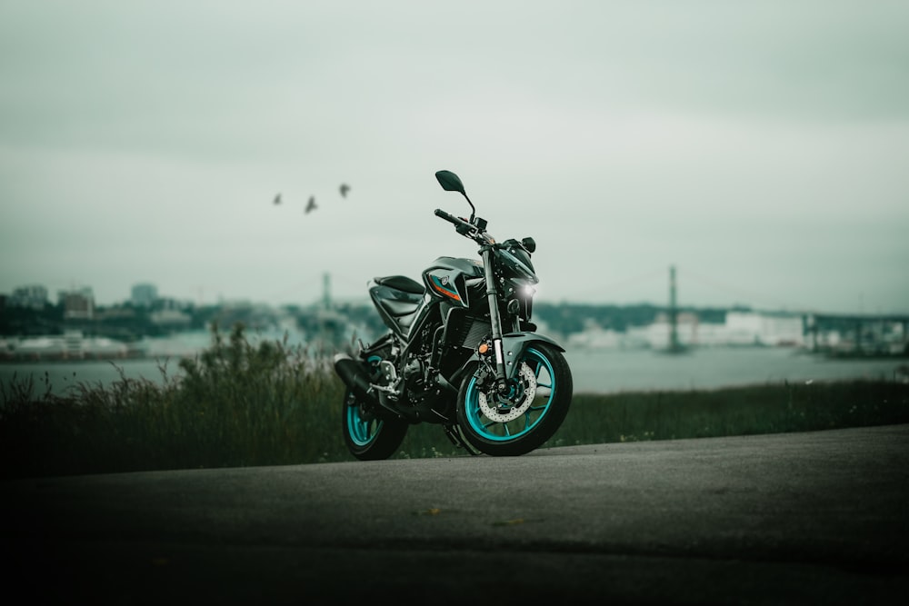 a motorcycle parked on a road