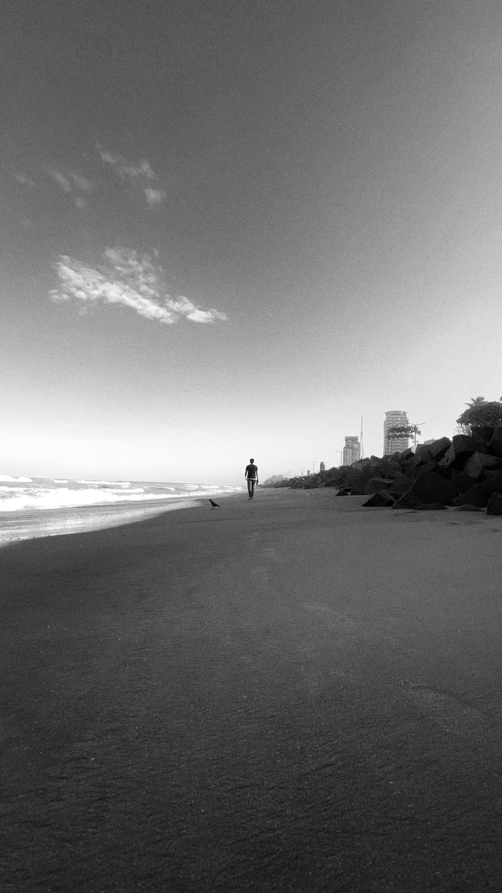 a person walking on a beach