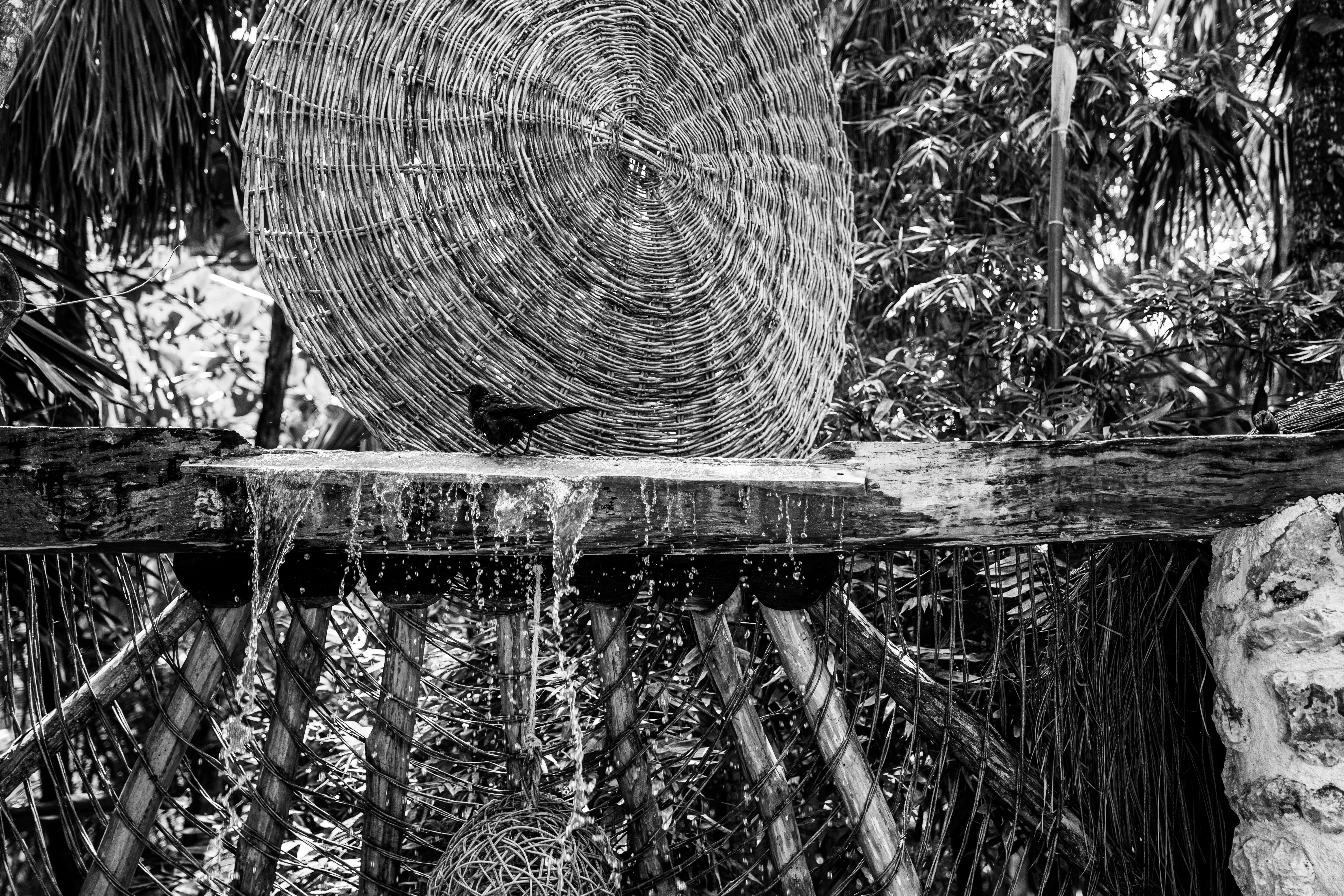 a straw hut with a straw roof