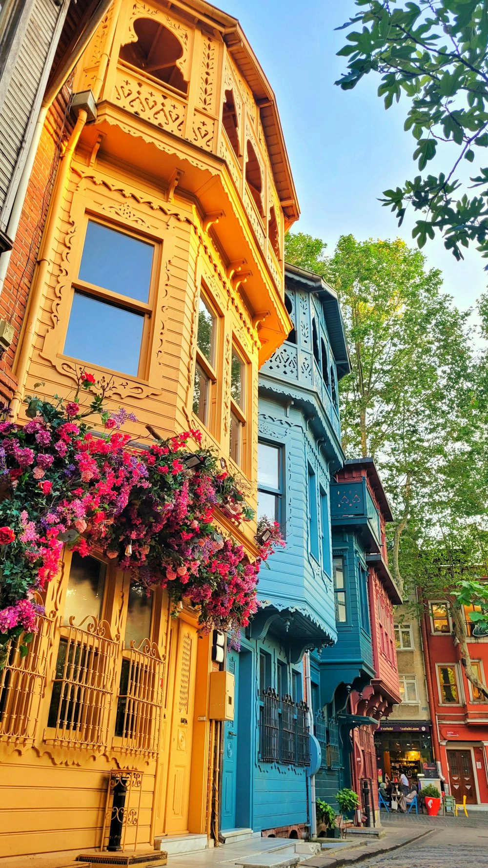 a row of colorful buildings