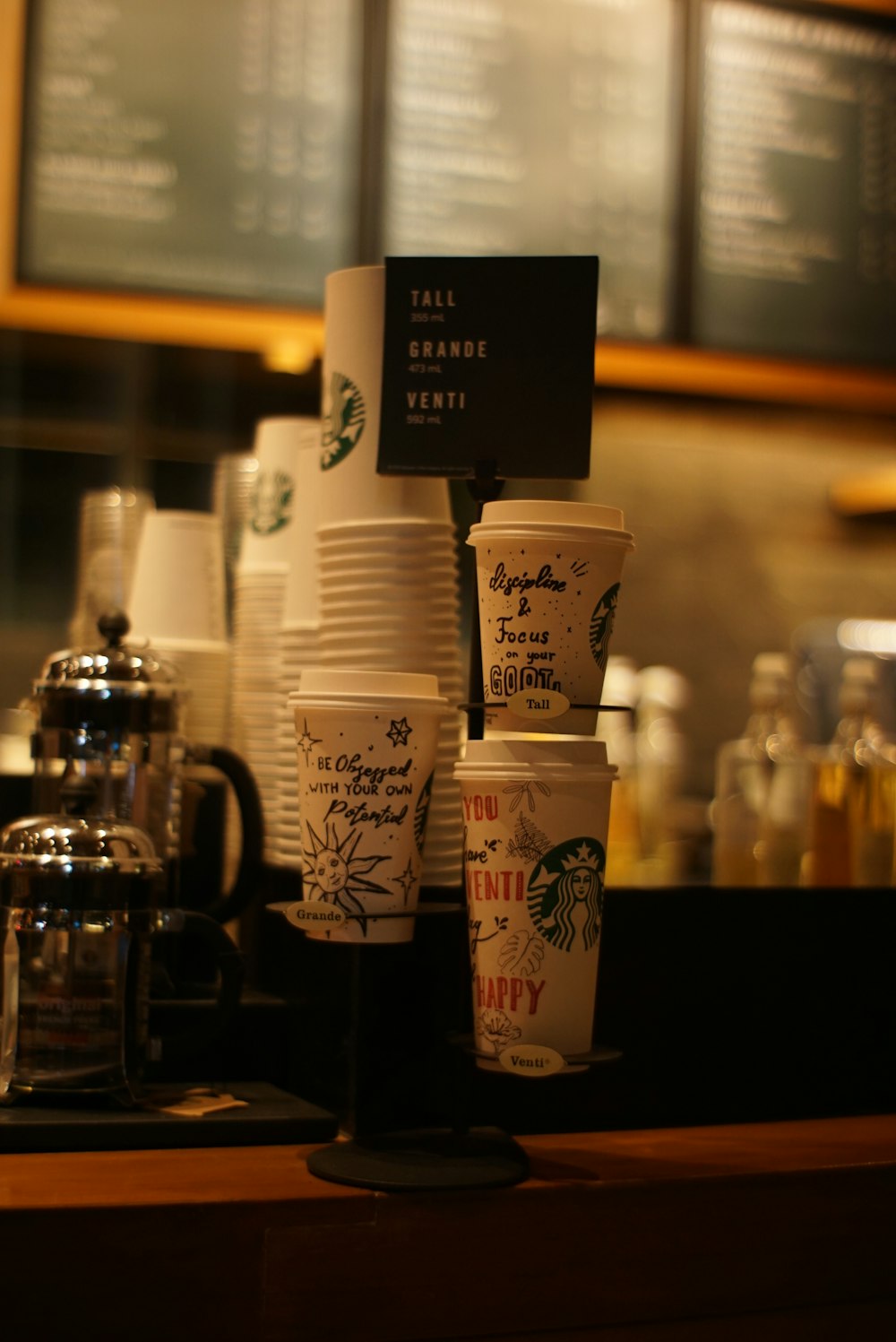 a group of coffee cups on a table