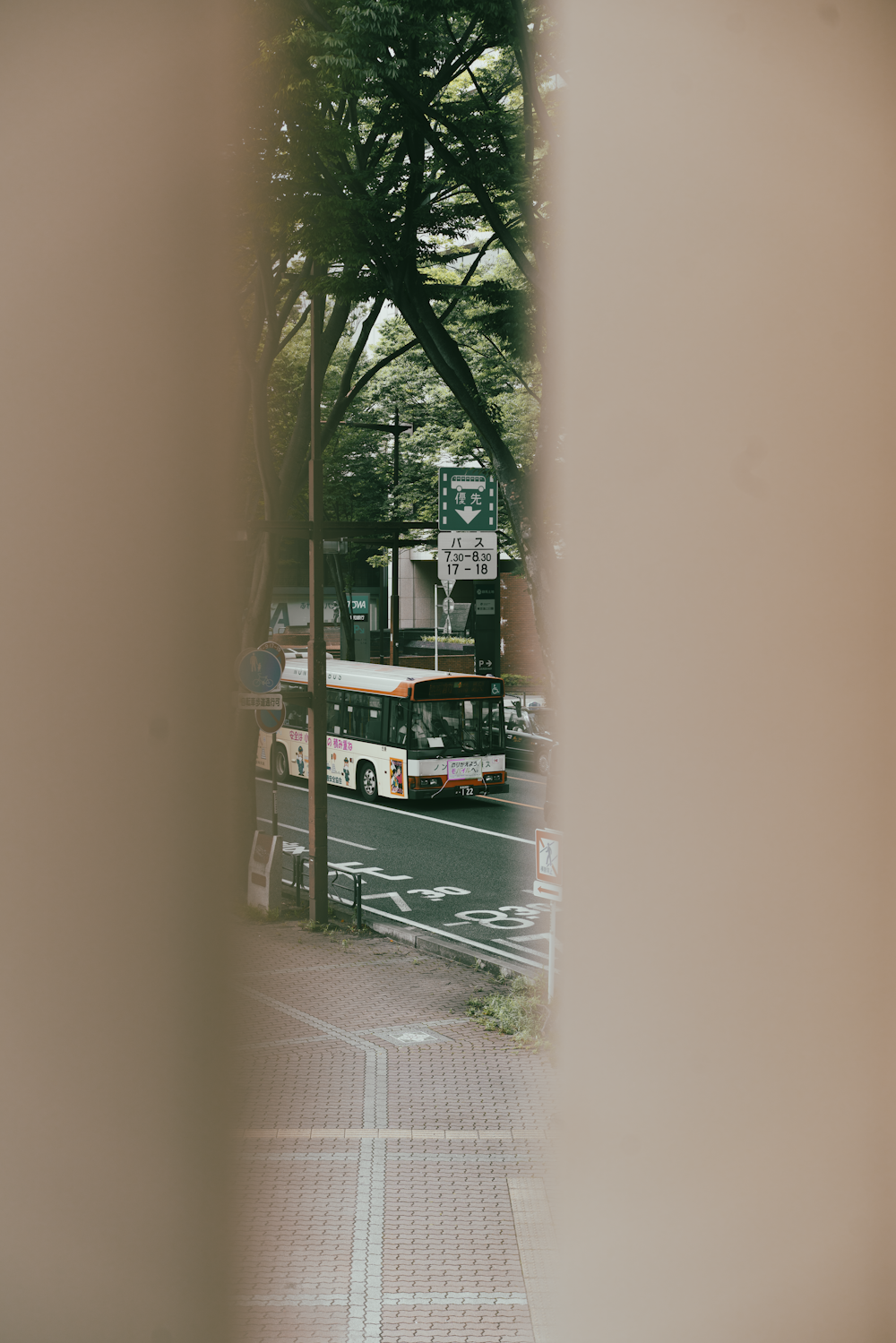 a bus driving down a street