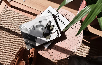 Sleek designer glasses resting on an open fashion magazine with soft natural light