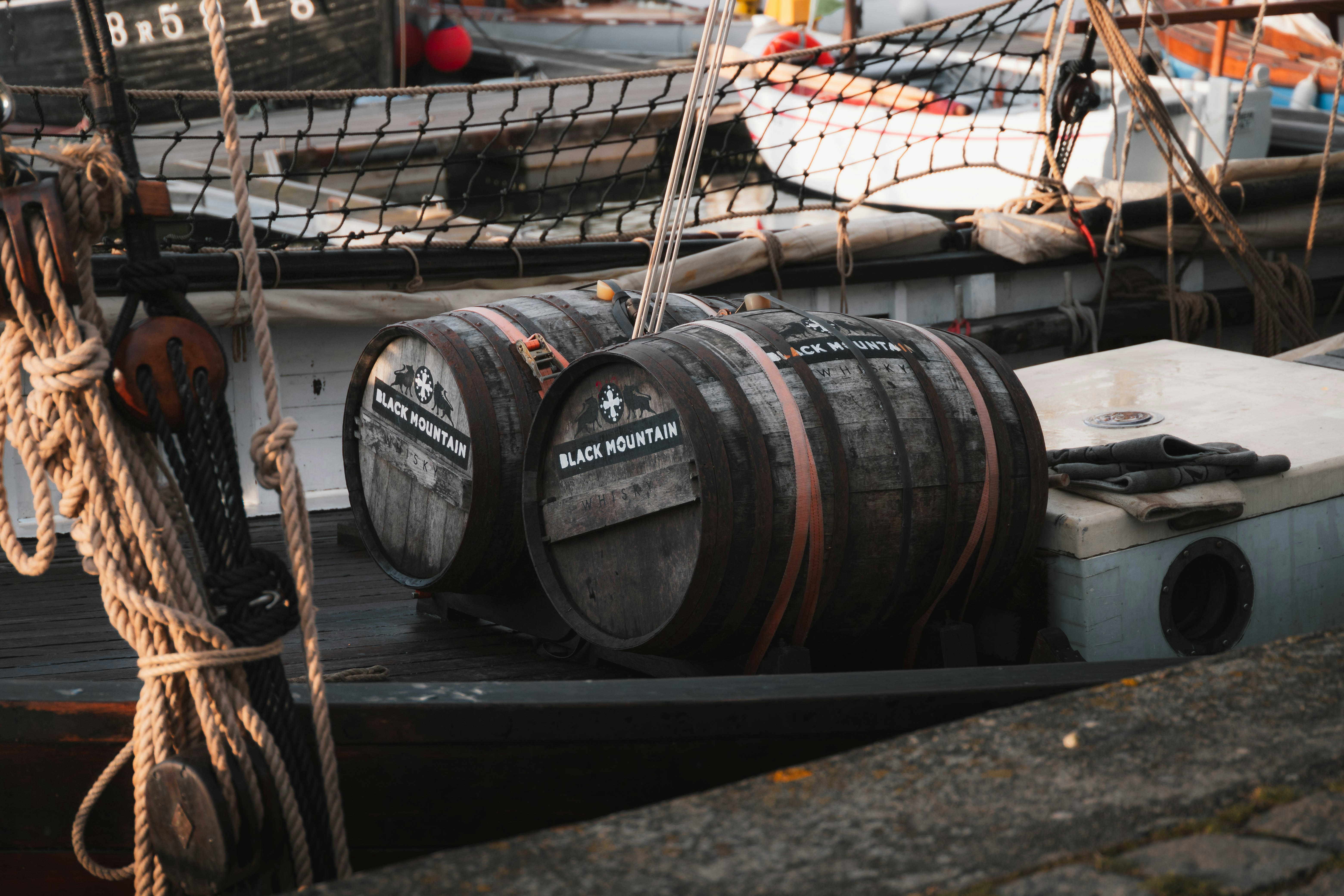 Whisky barrels on a ship