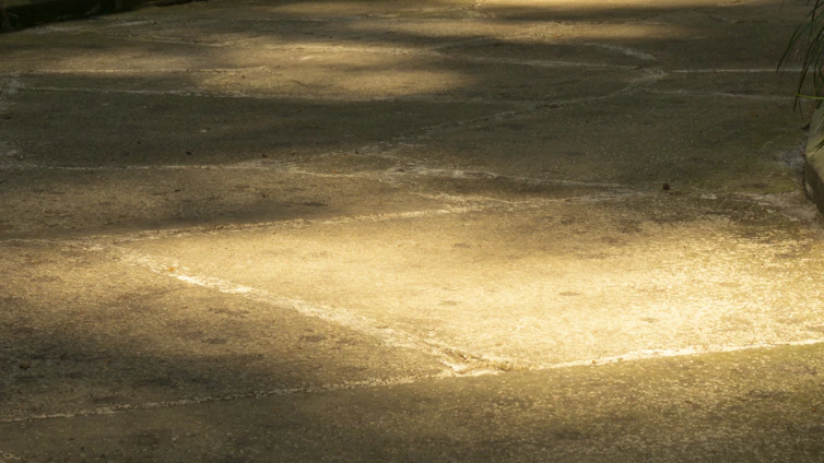 A freshly sealed residential concrete driveway gleaming under soft sunlight, showcasing smooth, flawless surface and neat edges.