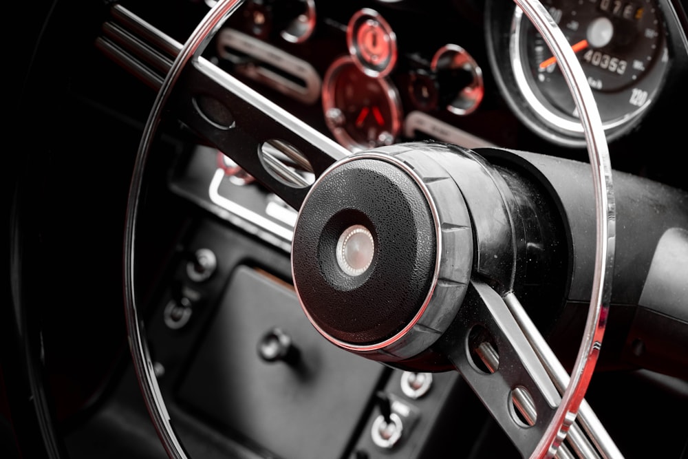 a close up of a car steering wheel