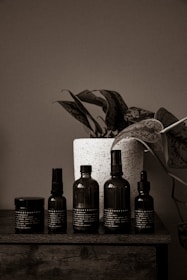 a group of bottles on a shelf