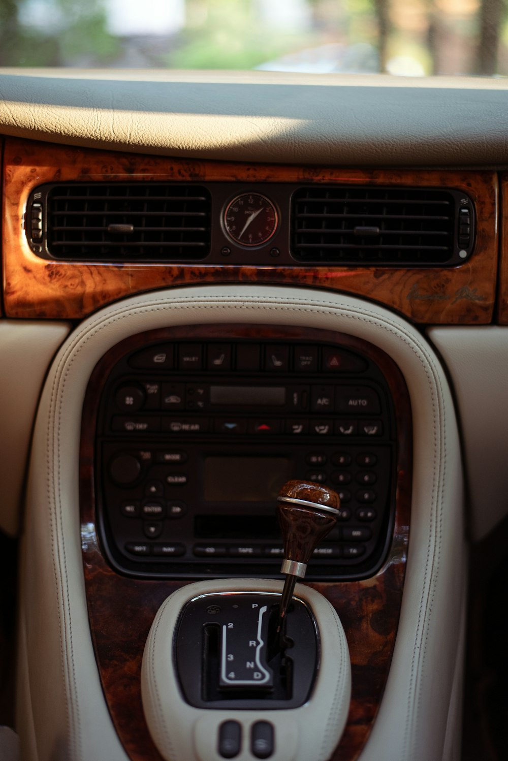 a car radio and a steering wheel