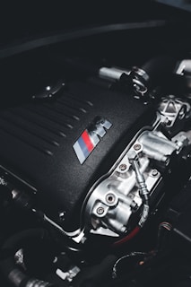 a car engine with its hood open