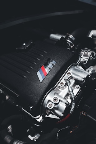 a car engine with its hood open