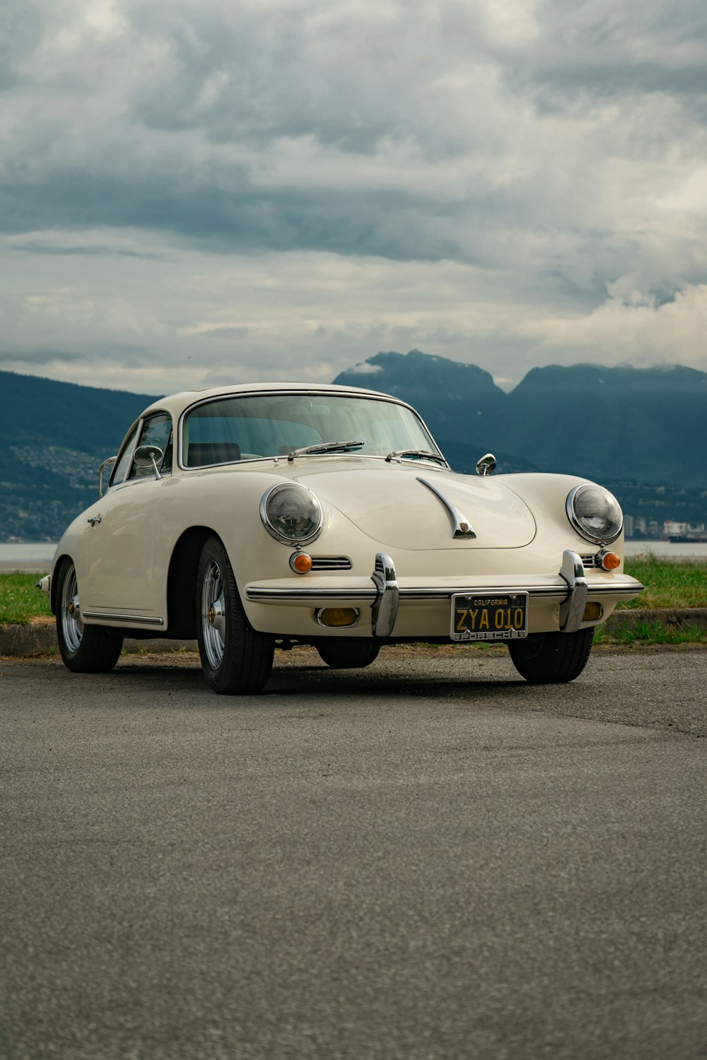 a white car parked on a road