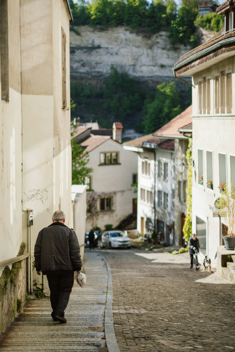 a man walking down a street