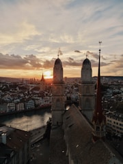 a city with a river and a bridge