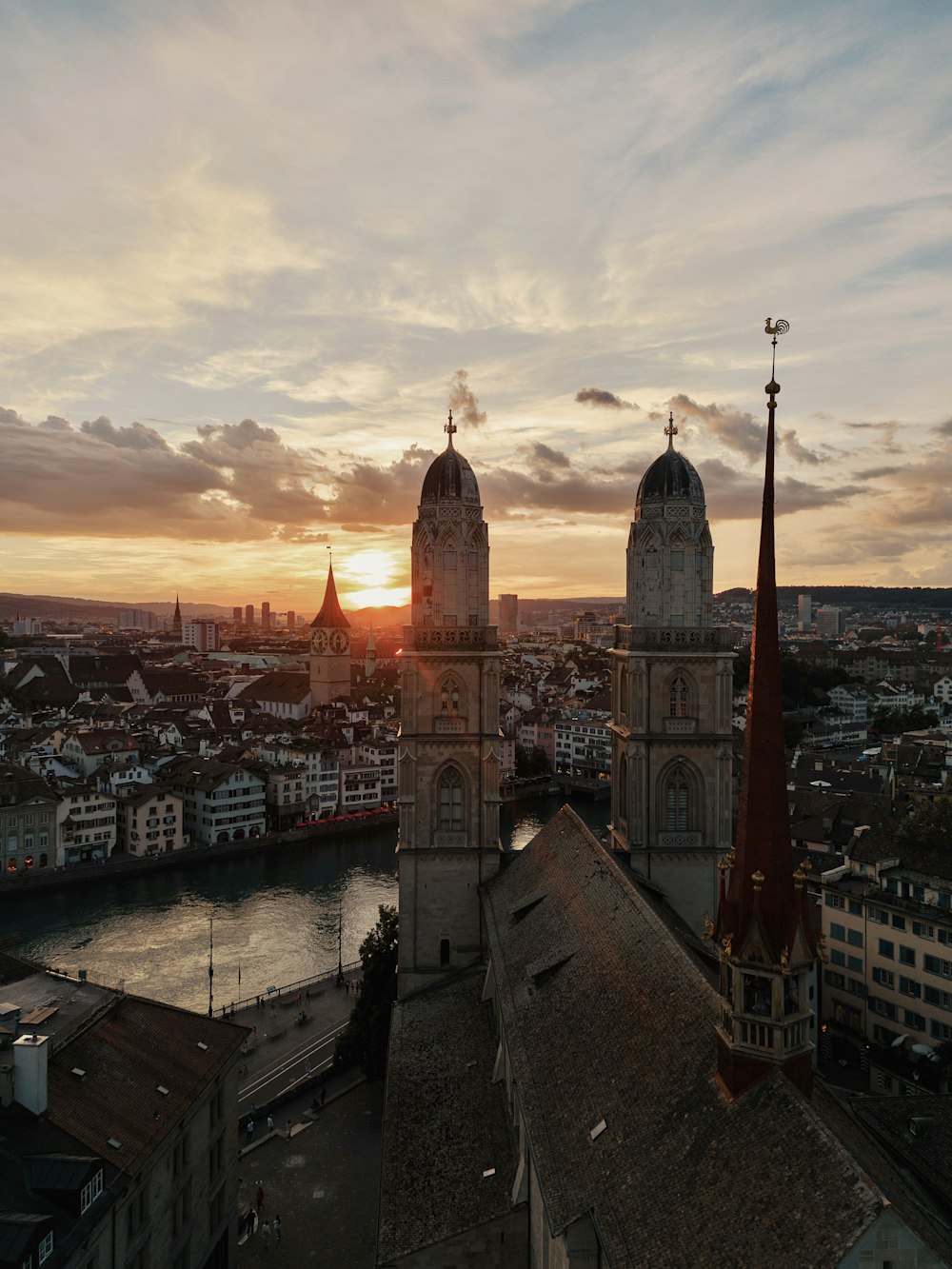 a city with a river and a bridge