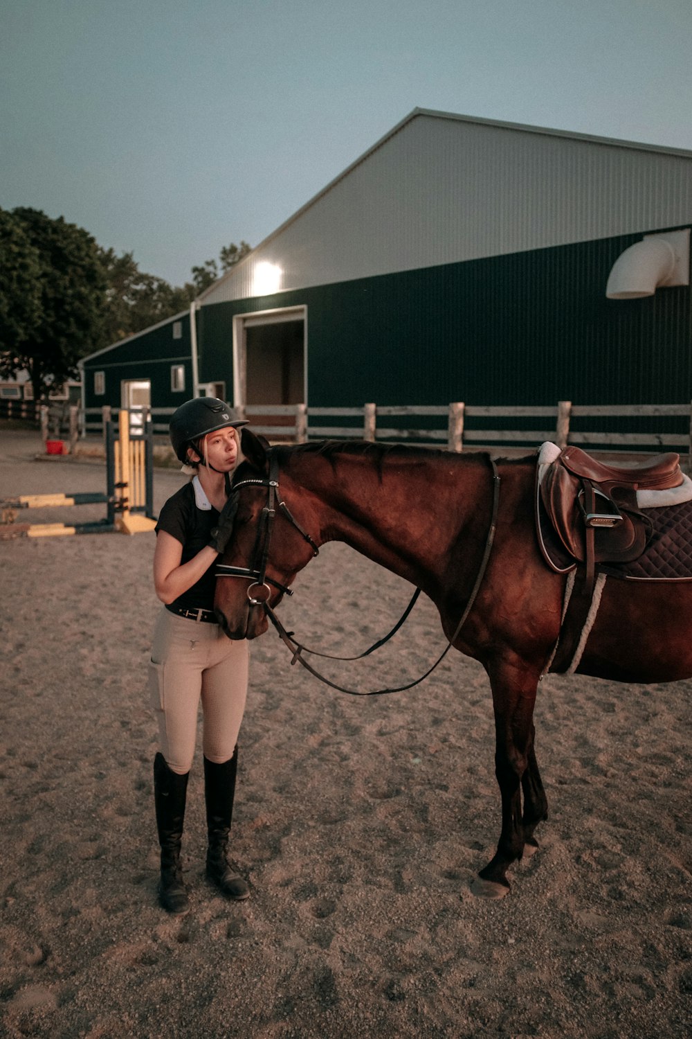 a person standing next to a horse