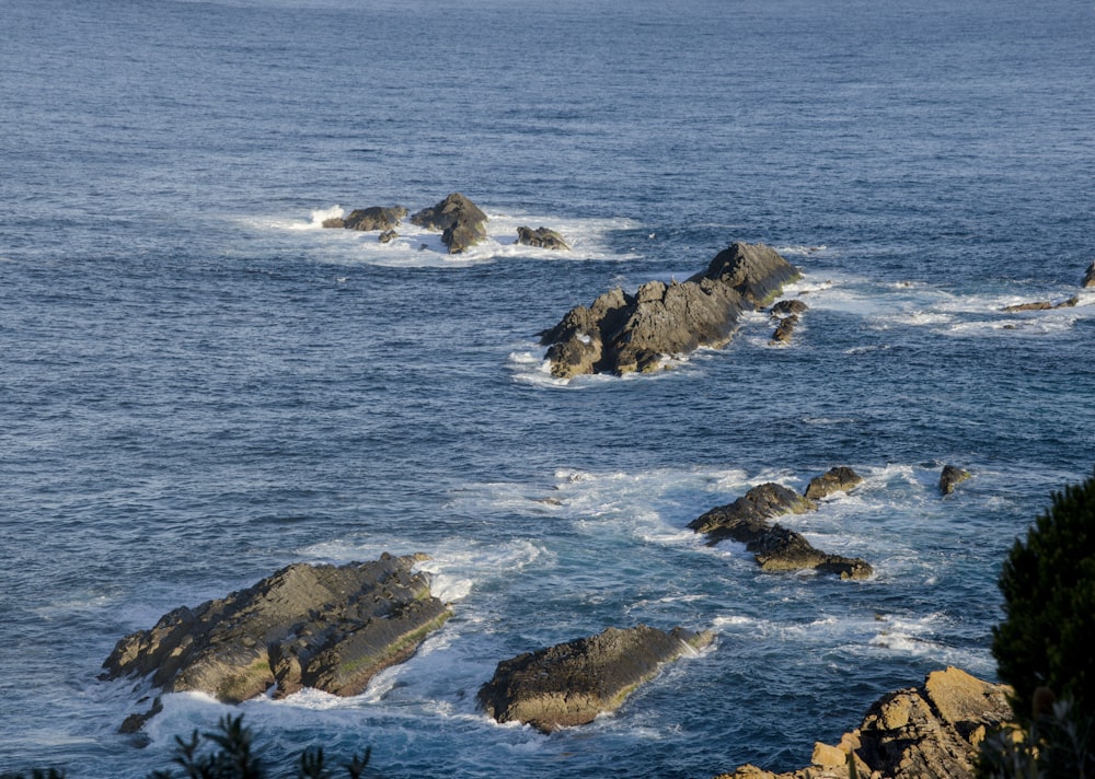 a group of rocks in the water