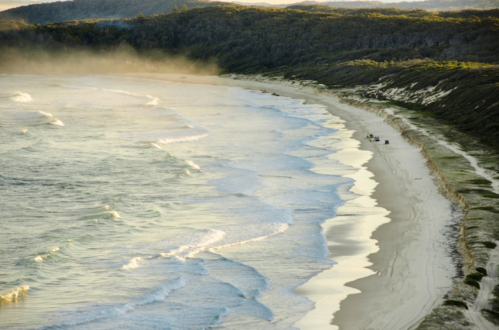 a beach with waves