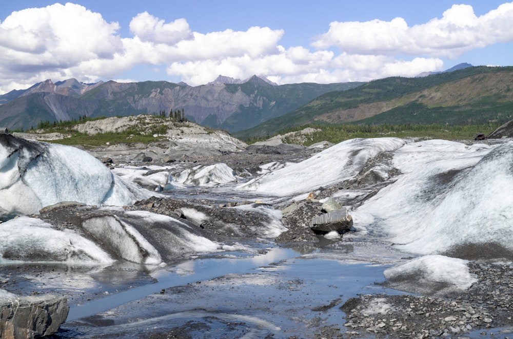 a river with ice and snow