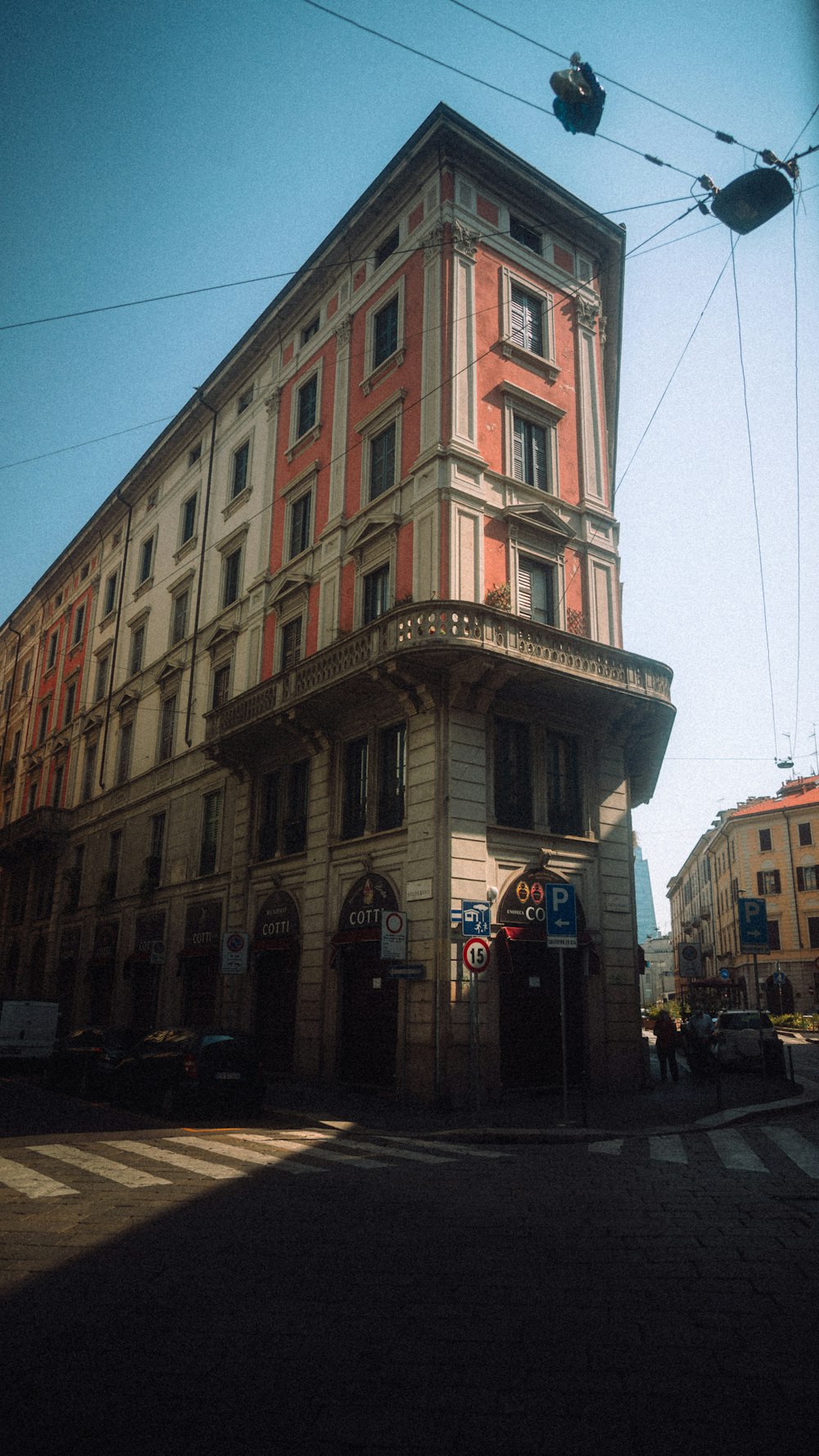 a building with a street in front