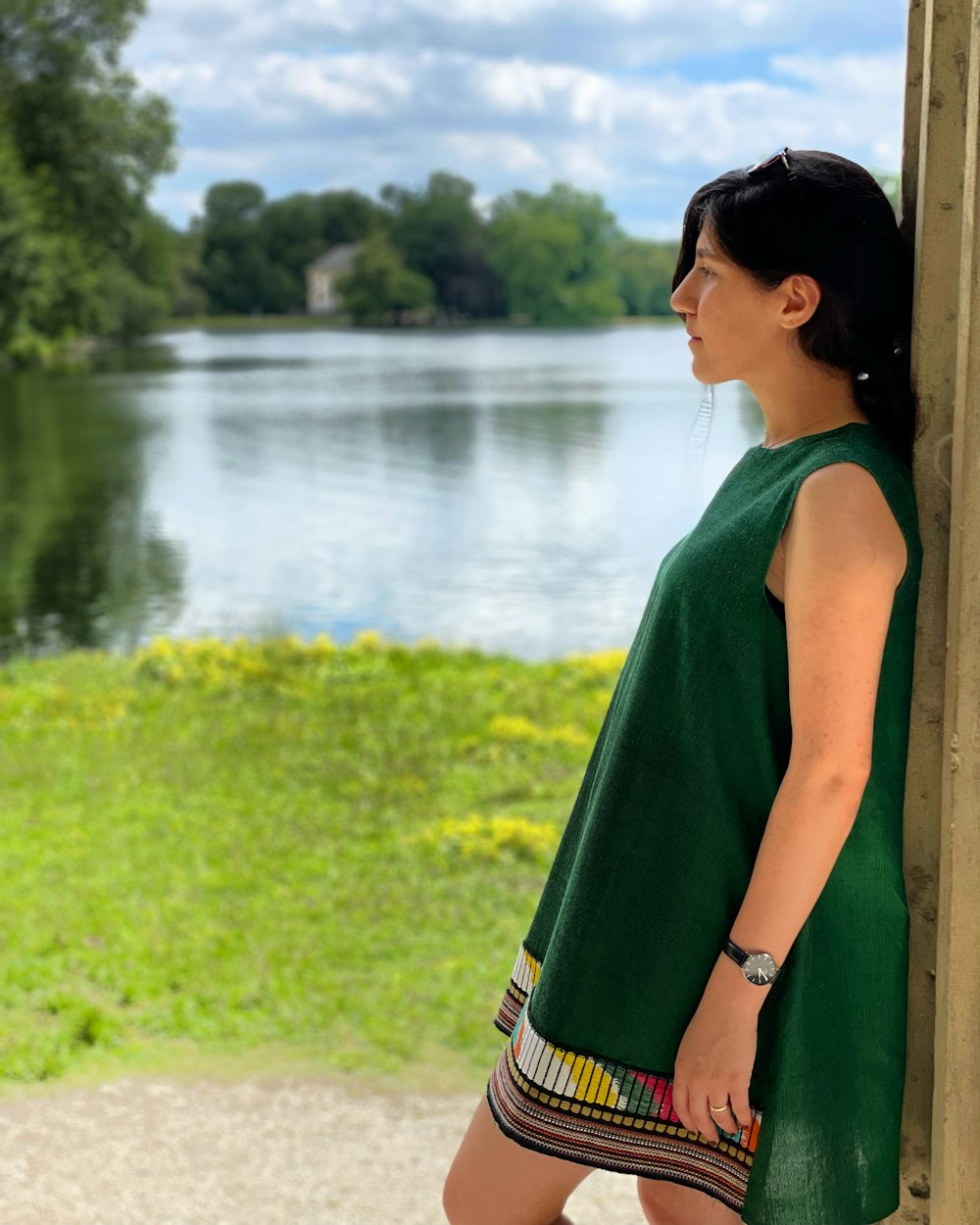 a woman in a green dress