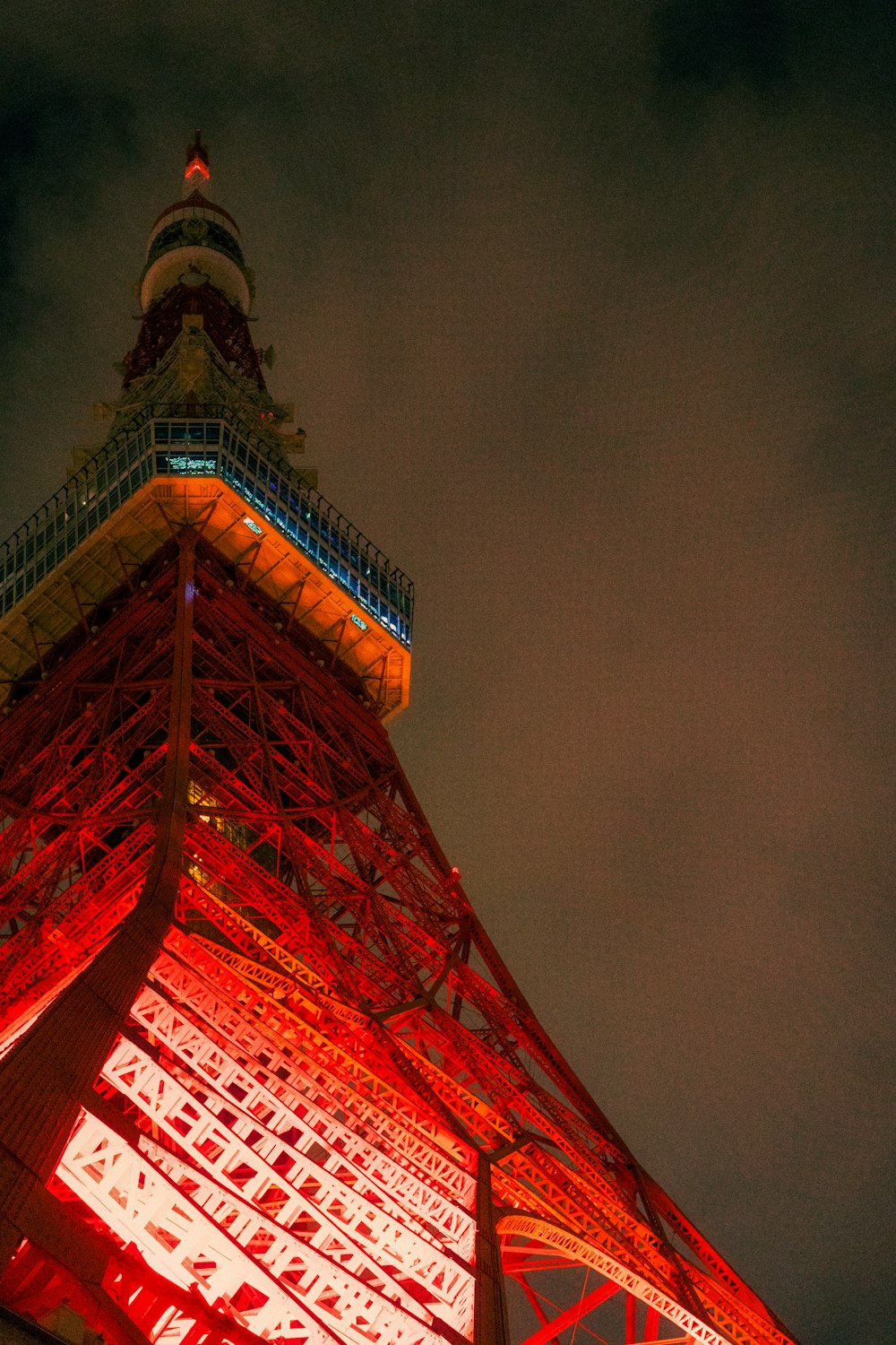 a tall tower with lights