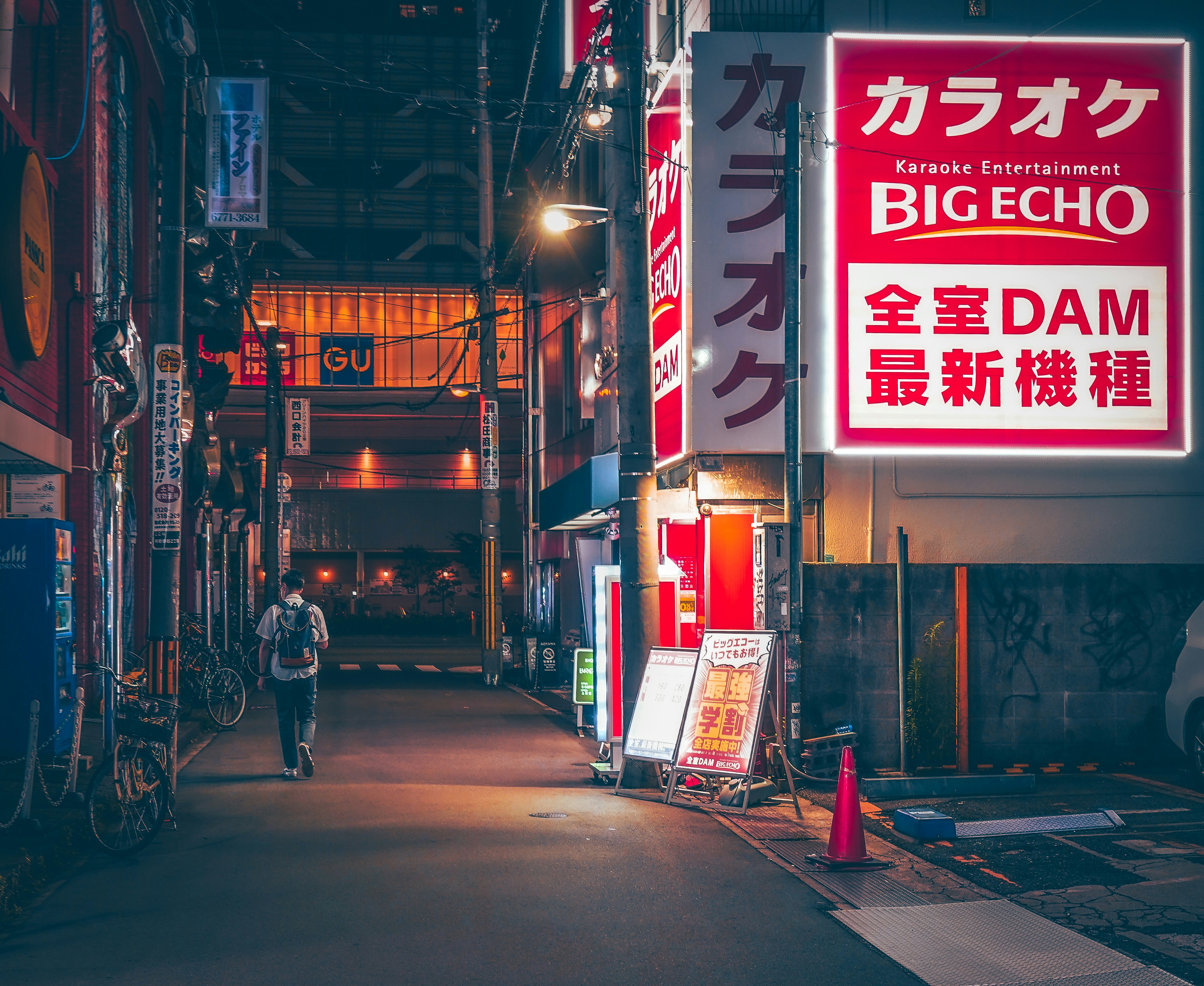 a person walking down a street